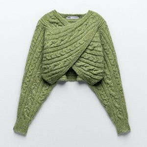 NEW! Zara Green Cable Knit Sleeve Sweater